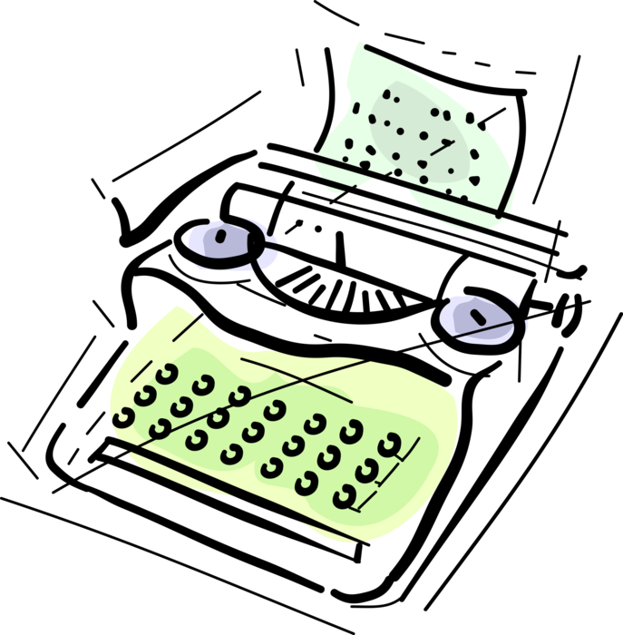 Vector Illustration of Typewriter Mechanical Machine for Writing Characters as in Movable Type Letterpress Printing