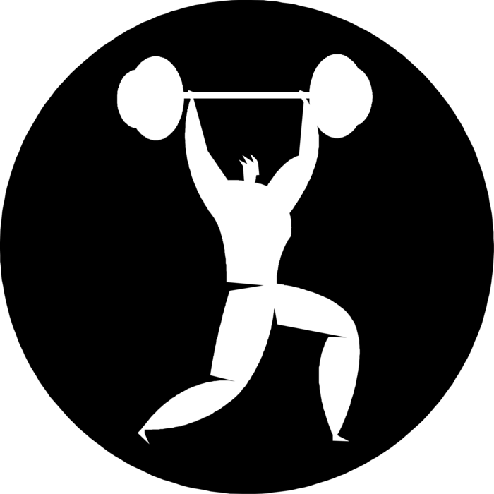 Vector Illustration of Weightlifter Muscleman Strongman Lifts Barbell Weights in Weightlifting Competition
