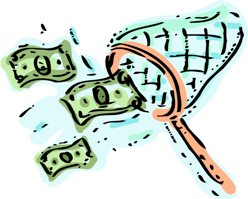 Vector Illustration of Butterfly Net Catches Cash Money Dollar Bills