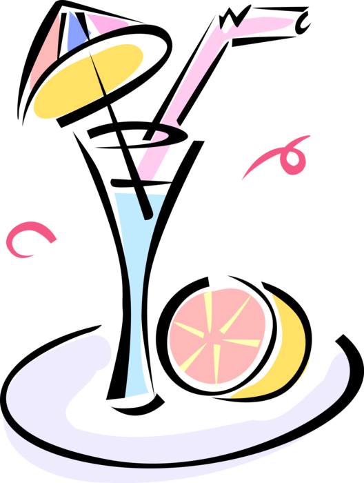 Vector Illustration of Cocktail Beverage Drink with Umbrella and Citrus Fruit