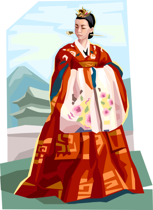 Vector Illustration of Traditional South Korean Clothing for Princess Choson Dynasty