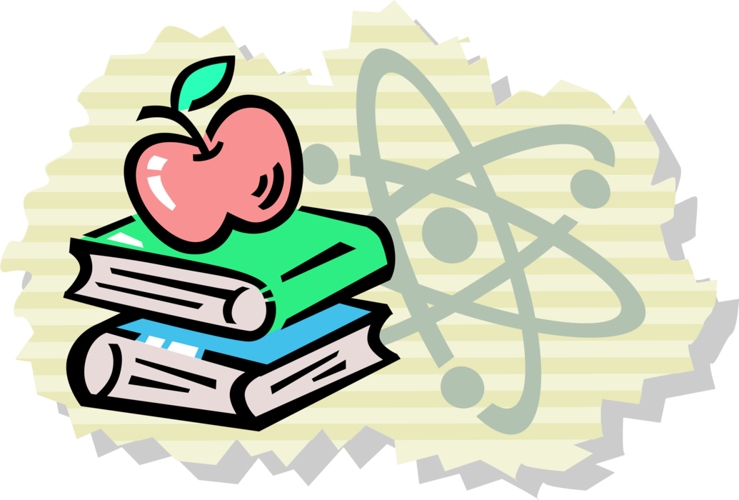 Vector Illustration of Pedagogical Academic Educational Learning Textbooks and Apple Symbol of Knowledge