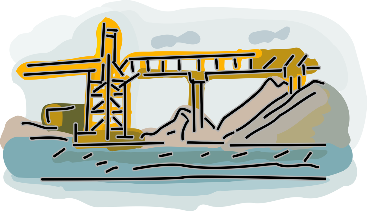Vector Illustration of Suspension Bridge Crosses Open Water