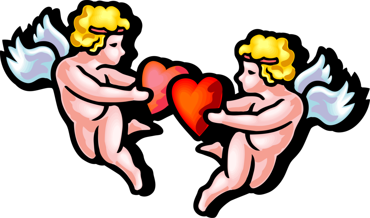 Vector Illustration of Cupid God of Desire and Erotic Love with Romantic Love Hearts