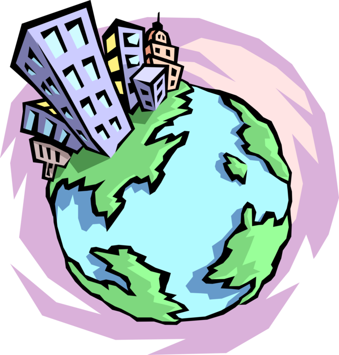 Vector Illustration of Three-Dimensional, Spherical, Scale Model Terrestrial Geographical World Globe