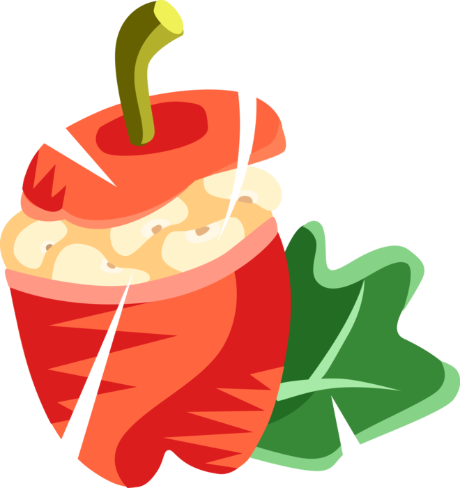 Vector Illustration of Stuffed Red Pepper Pimientos Rellenos Part of Traditional Spanish Cuisine