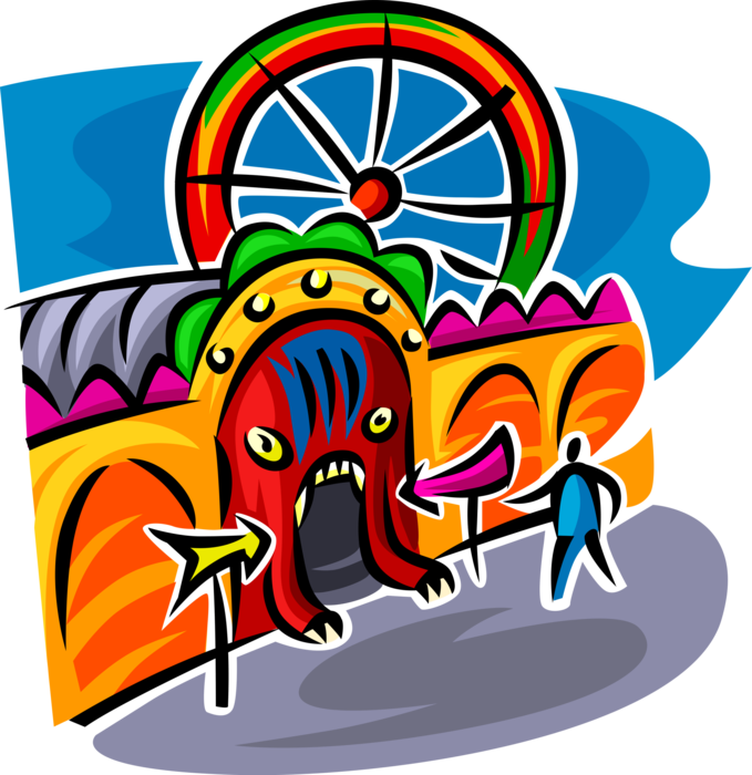 Vector Illustration of Carnival or Amusement Park Fairground Midway Tunnel Ride Entrance