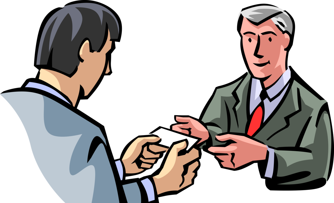 Vector Illustration of Businessman Presents Business Card Introduction to Prospective Client Customer