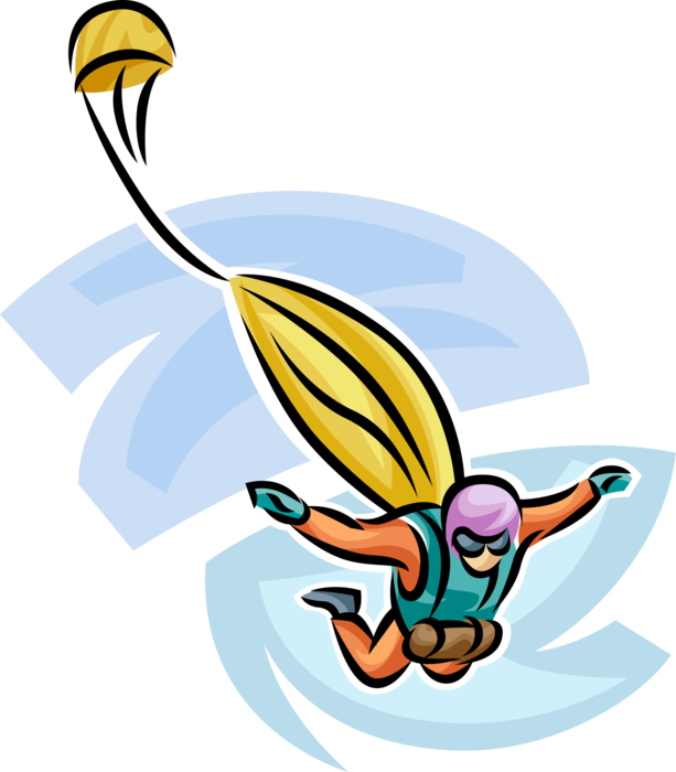 Vector Illustration of Skydiver Jumps From Plane in Free-Fall Dive with Parachute While Skydiving