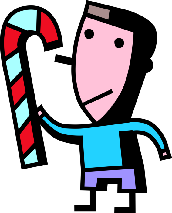 Vector Illustration of Boy with Christmas Candy Cane Peppermint Stick