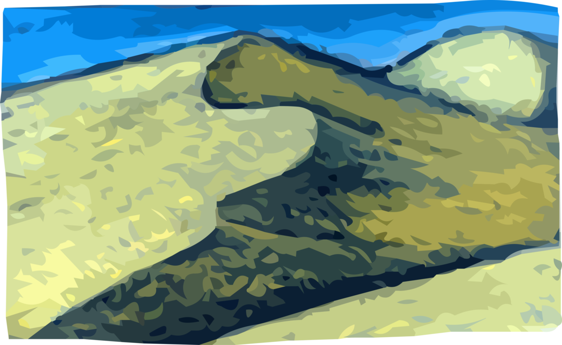 Vector Illustration of Physical Geography Desert Sand Dunes Built by Blowing Wind