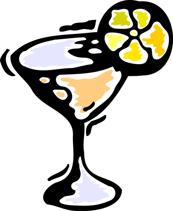 Vector Illustration of Alcohol Beverage Cocktail Mixed Drink with Citrus Lemon Slice