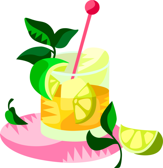 Vector Illustration of Caipirinha, Brazilian Carnival Drink National Cocktail, Made with Cachaça, Sugar, Lime