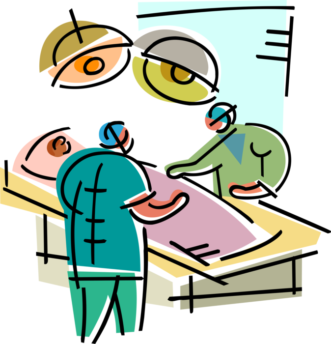 Vector Illustration of Health Care Professional Doctor Physicians in Hospital Operating Room Surgery with Patient