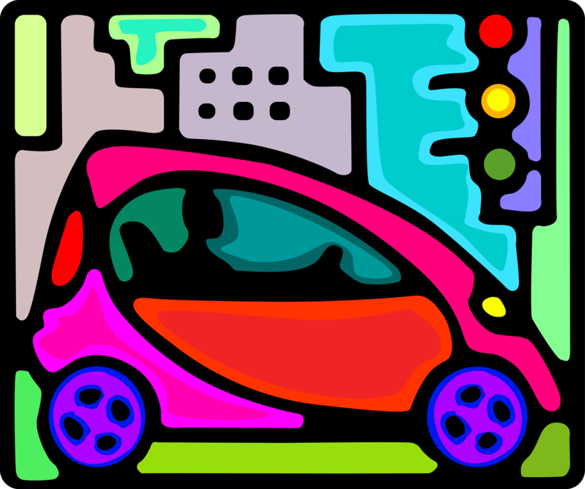 Vector Illustration of Family Subcompact Automobile Motor Vehicle in Urban City Street