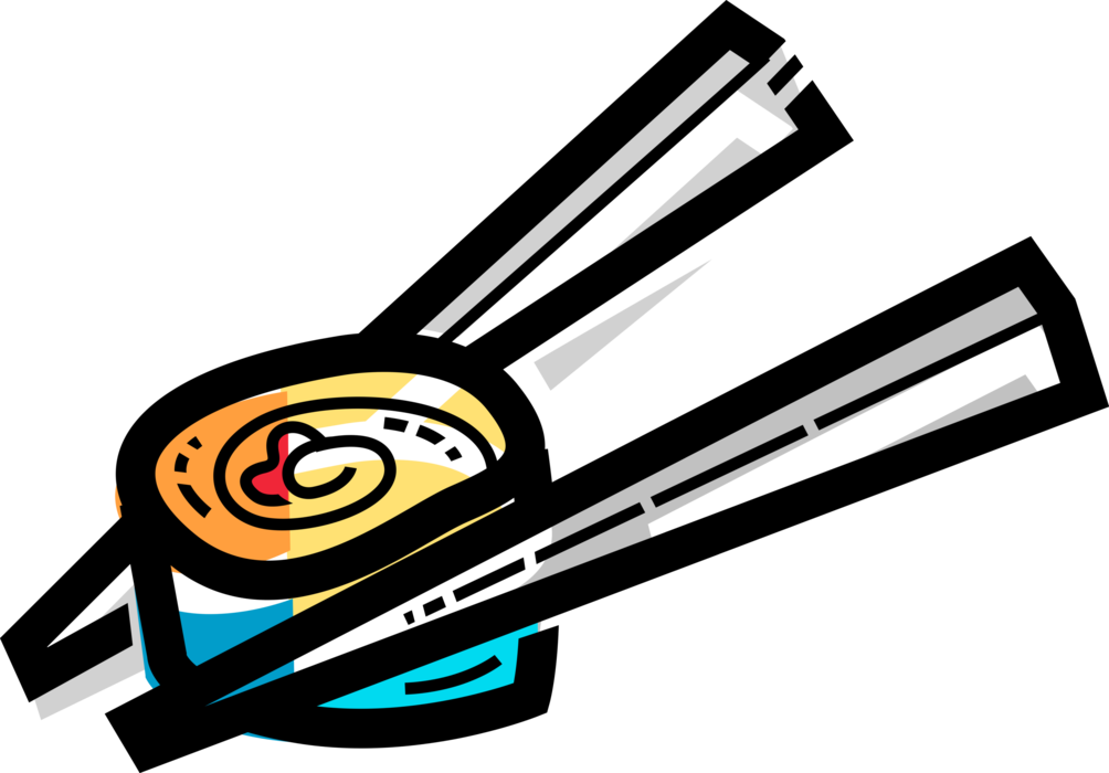Vector Illustration of Japanese Asian Cuisine Sushi with Chopsticks