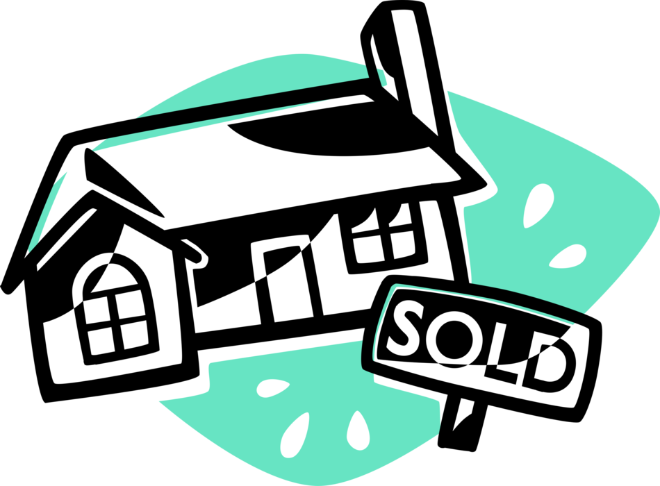 Vector Illustration of Residential Real Estate Family Home Dwelling Residence House Sold Sign