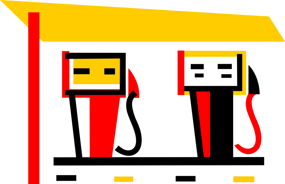 Vector Illustration of Gasoline Petroleum Fossil Fuel Service Station Gas Pump and Hose