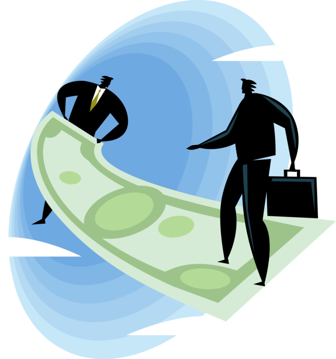 Vector Illustration of Business Associates Roll Out Currency Cash Money Dollar Bill Carpet