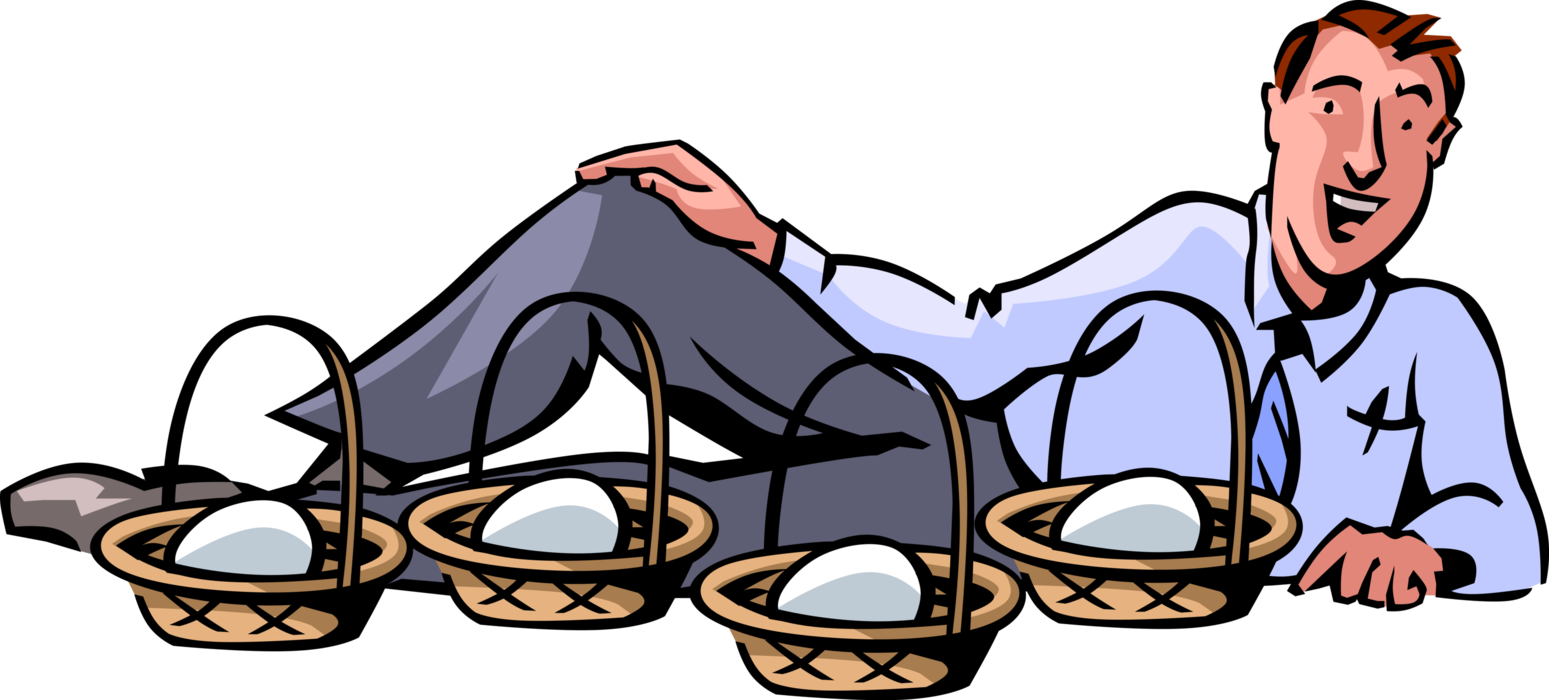 Vector Illustration of Diversified Smart Businessman Doesn't Put All His Eggs in One Basket