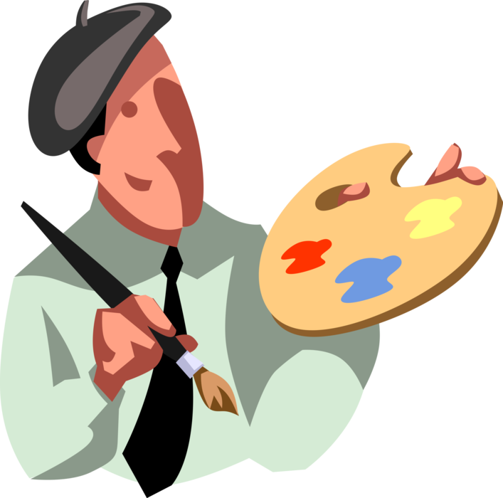 Vector Illustration of Businessman Visual Arts Artist Painter Paints with Palette and Paintbrush