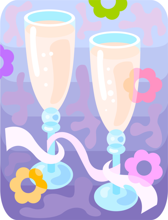 Vector Illustration of Champagne Glasses with Wedding Ribbon in Alcohol Drink Toast Expression of Honor or Goodwill