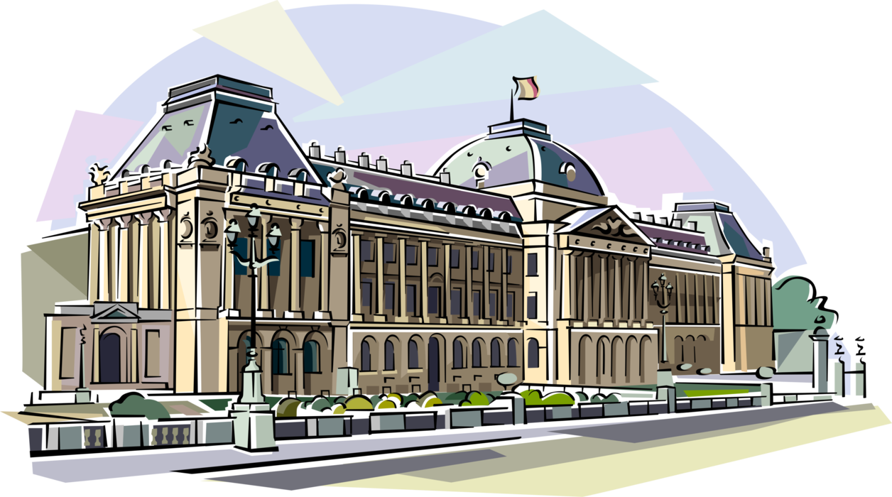Vector Illustration of Royal Palace of Brussels King and Queen of Belgians, Belgium