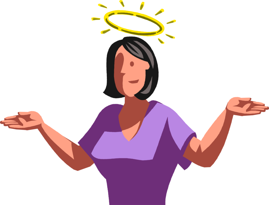 Vector Illustration of Angel Investor Businesswoman with Saint Like Angelic Halo Provides Capital Investment