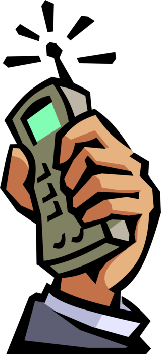 Vector Illustration of Hand Holds Ringing Mobile Cell Phone Telephone