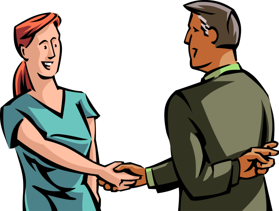Vector Illustration of Dishonest Businessman Crosses Fingers While Shaking Hands with Client Customer