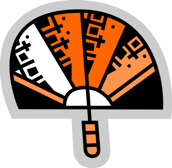 Vector Illustration of Decorative Folding Hand Fan Provides Air Circulation