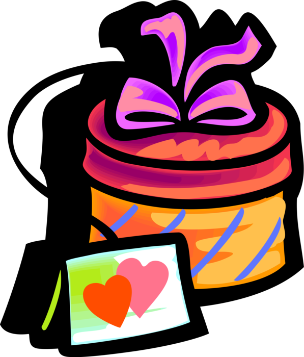 Vector Illustration of Valentine's Day Sentimental Gift Box with Ribbon and Greeting Card Expression of Affection