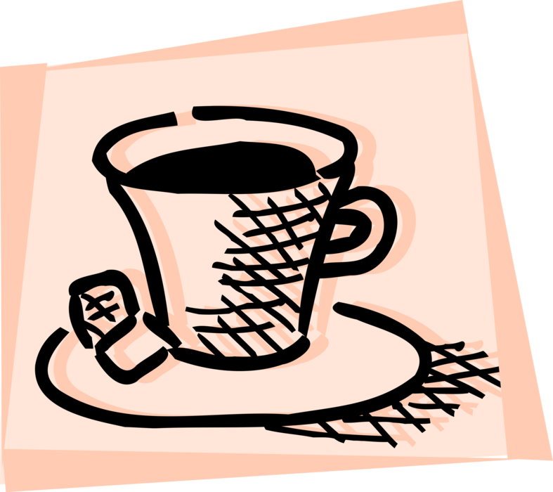 Vector Illustration of Cup of Steeped Tea or Coffee with Two Cubes of Sugar