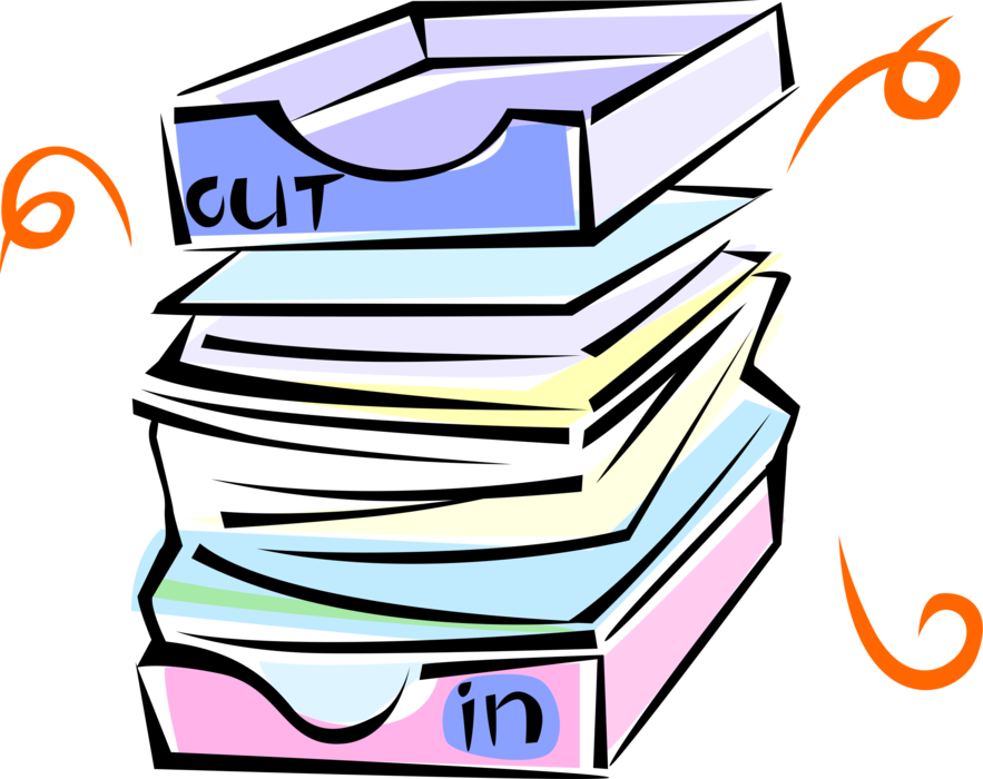 Vector Illustration of Office Paperwork In-Box Stack of Documents