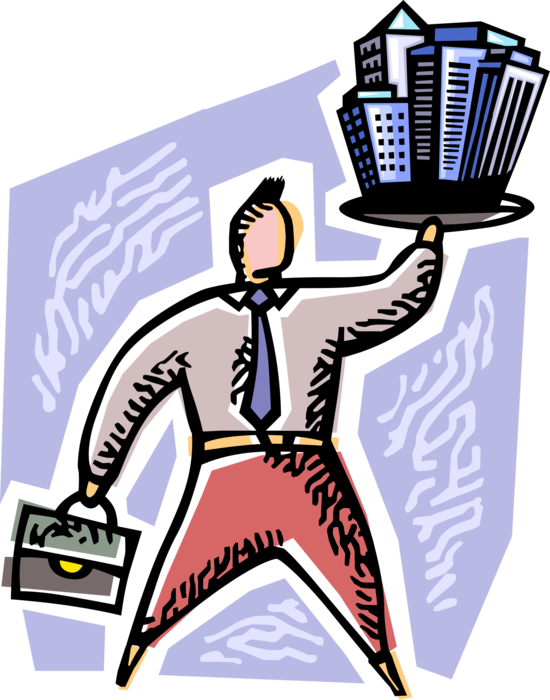 Vector Illustration of Businessman Demonstrates Leadership and Strength to Dominate Market