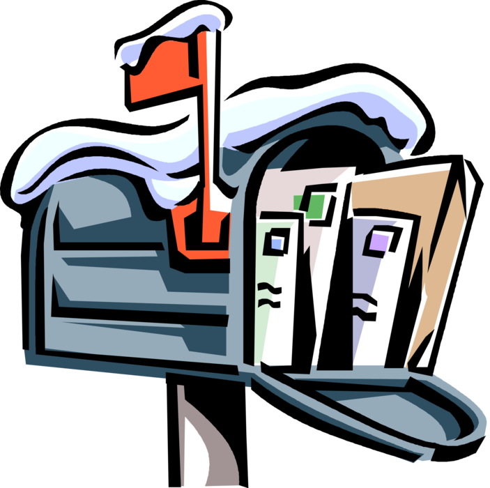 Vector Illustration of Letter Box or Mailbox Receptacle for Incoming Mail Covered in Snow with Envelopes