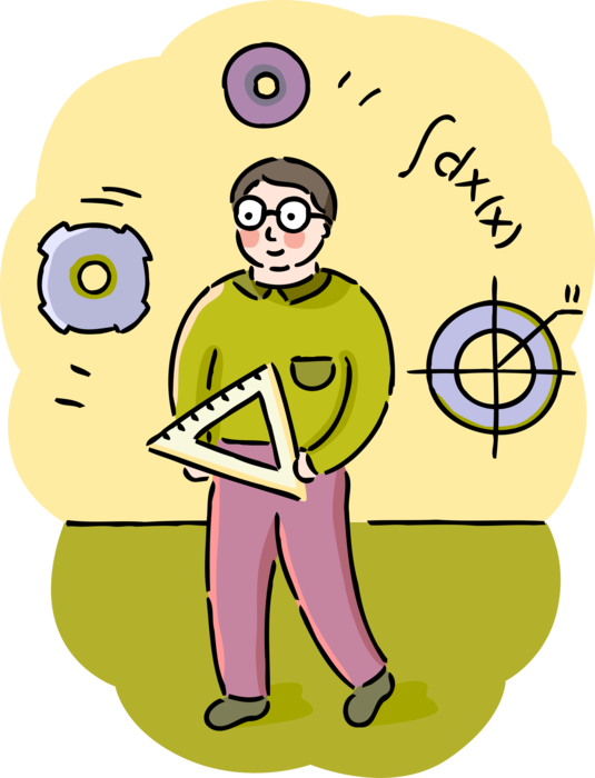 Vector Illustration of University Student in Mathematics Math Class with Triangle Ruler