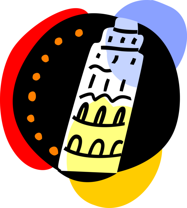 Vector Illustration of Leaning Tower of Pisa Campanile Freestanding Cathedral Bell Tower, Italy