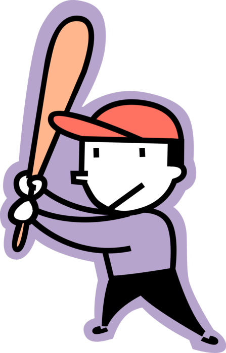 Vector Illustration of American Pastime Sport of Baseball Player Swings Bat During Game