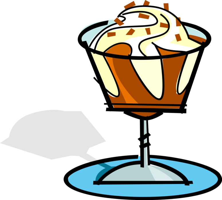 Vector Illustration of Gelato Ice Cream Sundae Sweet Gelato Ice Cream Dessert with Caramel Sauce