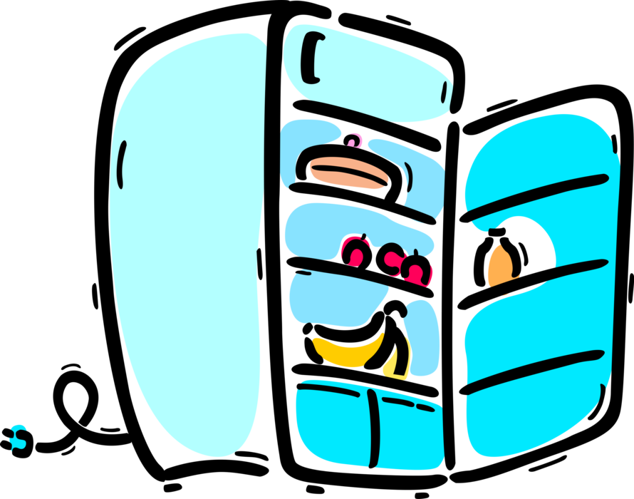 Vector Illustration of Refrigerator Icebox Fridge Household Appliance Keeps Perishable Food Cold