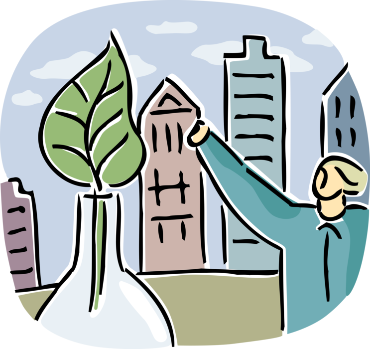 Vector Illustration of Balancing Environmental Concerns with Industrial Urbanization and Biology Leaf