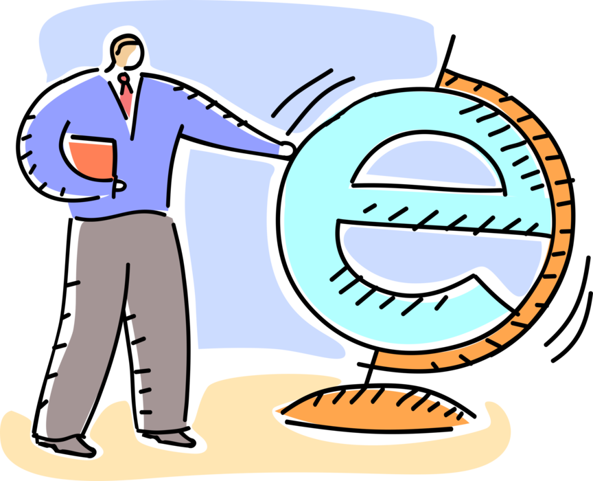 Vector Illustration of Businessman Explores Opportunities to Exploit Online Internet Ecommerce Worldwide Sales