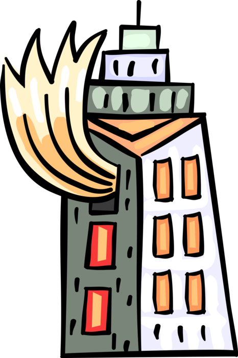 Vector Illustration of Blazing Inferno Fire Disaster in Office Condominium Building Tower