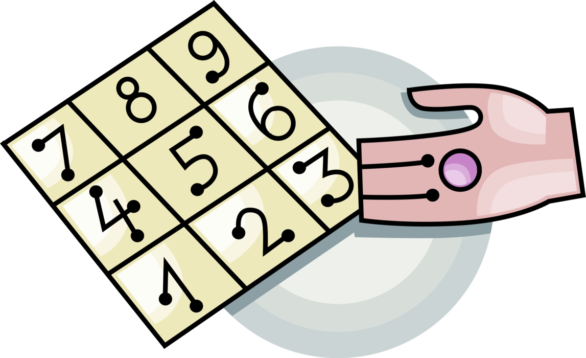 Vector Illustration of Hand Holds Bingo Chip with Card Numbers
