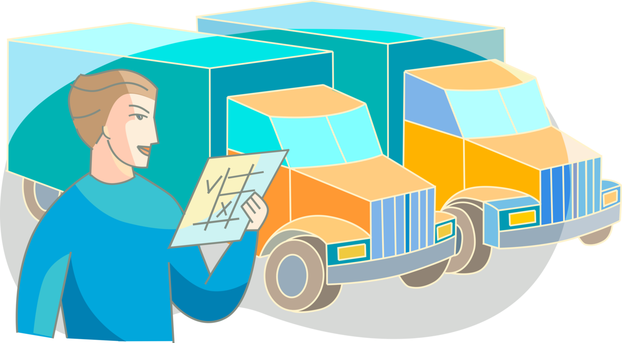 Vector Illustration of Cargo Freight Manager with Commercial Shipping and Delivery Transport Truck Vehicle