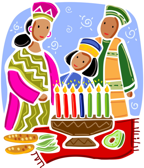 Vector Illustration of Celebrating Kwanzaa with Traditional African Kinara Candle Holder with Karamu Feast of Feasts