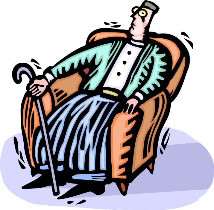 Vector Illustration of Sitting in Chair with Walking Cane for Disabled or Elderly People Needing Balance