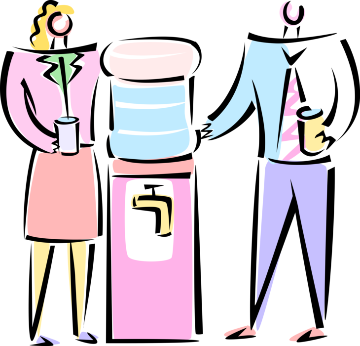 Vector Illustration of Office Workers Exchange Gossip at Water Cooler