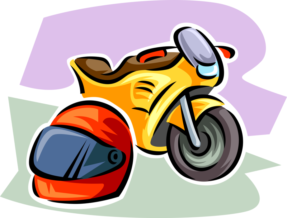 Vector Illustration of Motorcycle or Motorbike Motor Vehicle with Safety Crash Helmet